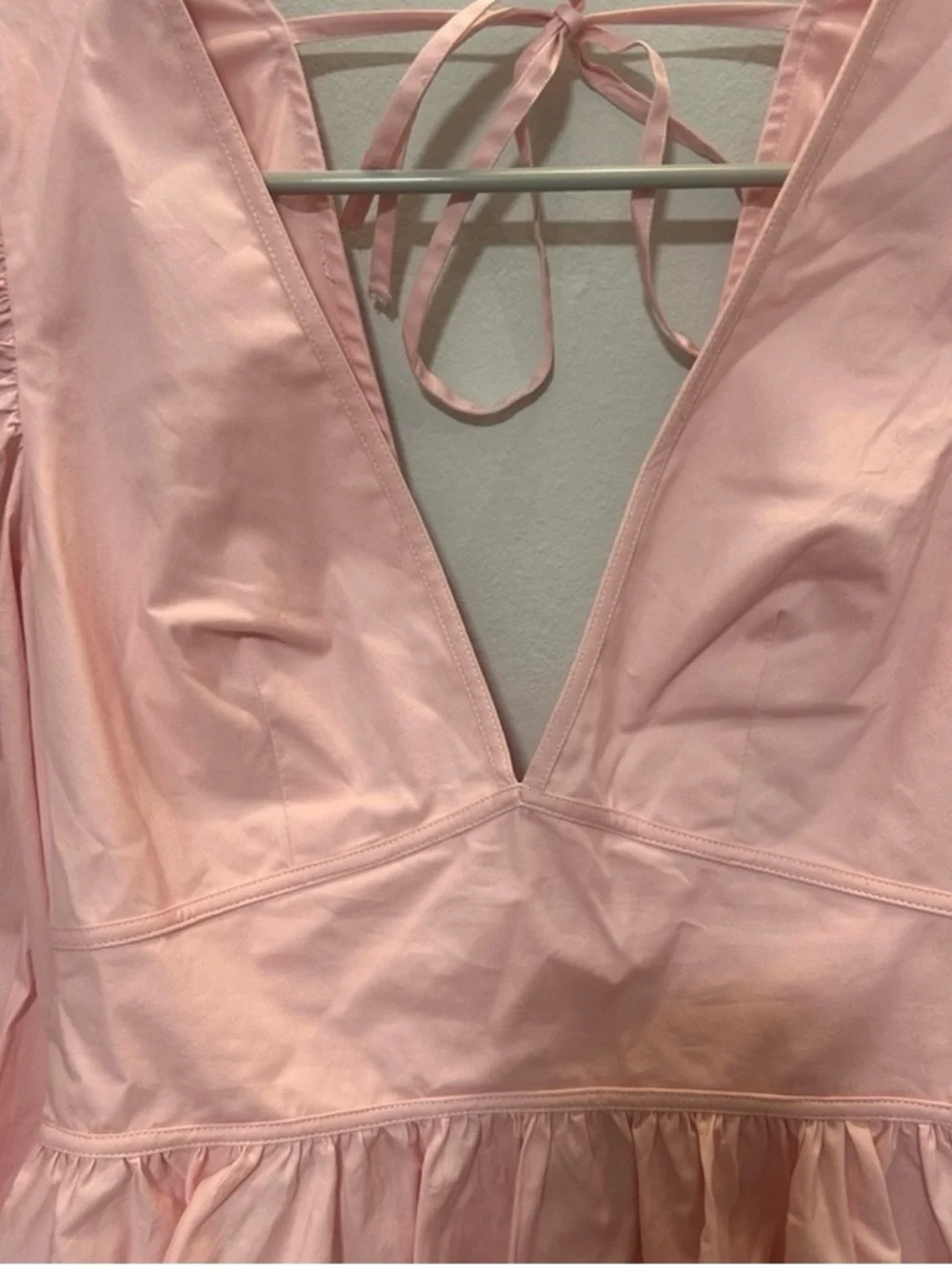 STAUD Pink Luna V-Neck Puff Sleeve Peplum Top